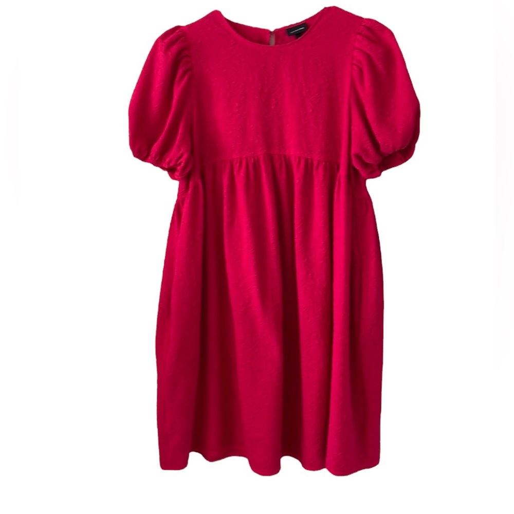 Who What Wear Red Jacquard Empire Waist Dress W/Pockets!!!-Medium